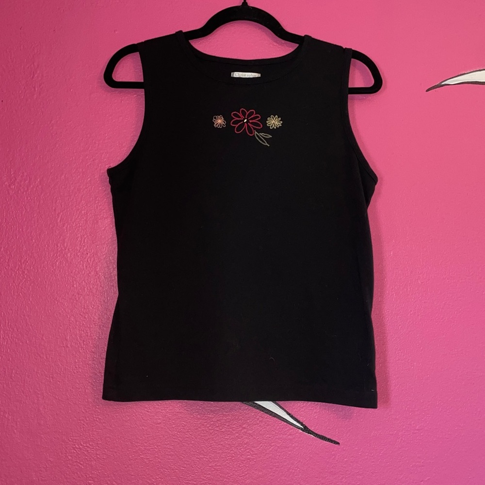 Christopher & Banks Black Top with Floral Detail